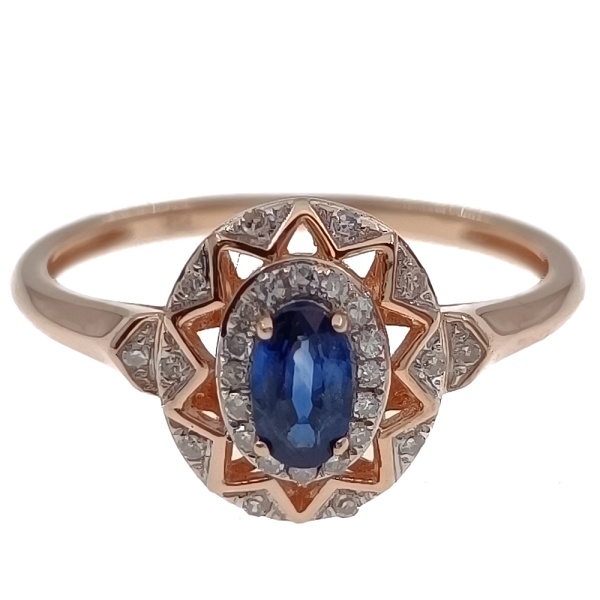 Кольцо из золота 585 пробы с бриллиантами и сапфиром с.