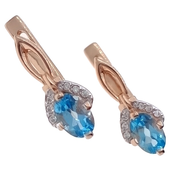 Серьги из золота 585 пробы с топазом и фианитом