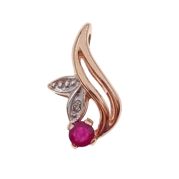 Кулон из золота 585 пробы с бриллиантом и рубином