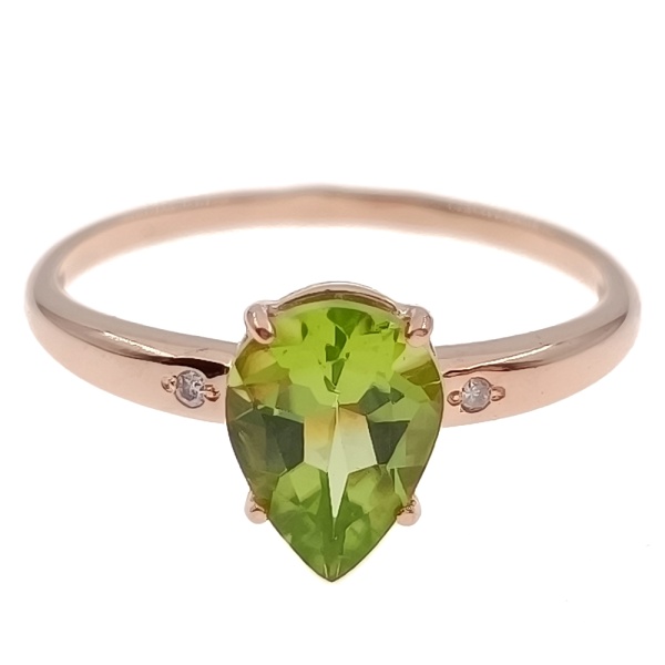 Кольцо из золота 585 пробы с бриллиантами и хризолитом