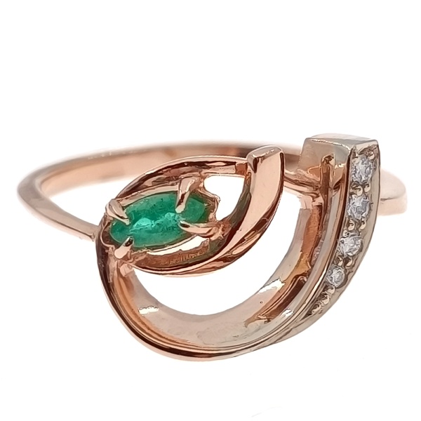 Кольцо из золота 585 пробы с бриллиантами, изумрудом