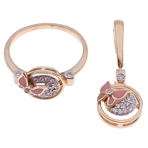 Кольцо из золота 585 пробы с бриллиантами и эмалью