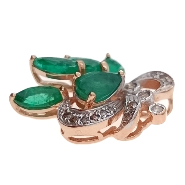 Кулон из золота 585 пробы с бриллиантами, изумрудом