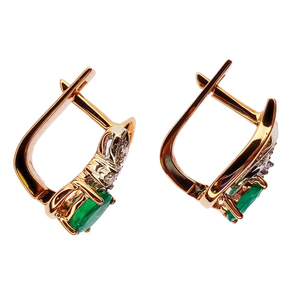 Серьги из золота 585 пробы с бриллиантами, изумрудом
