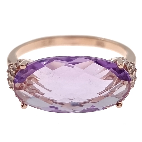 Кольцо из золота 585 пробы с аметистом и фианитом