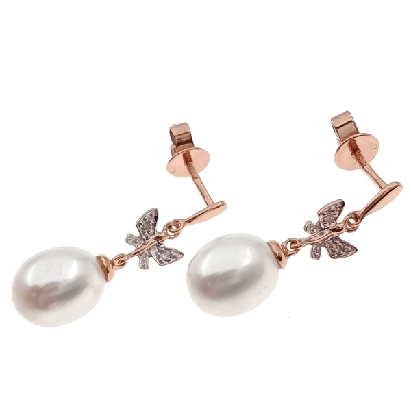 Серьги из золота 585 пробы с бриллиантами и жемчугом