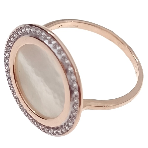 Кольцо из золота 585 пробы с перламутром и фианитом