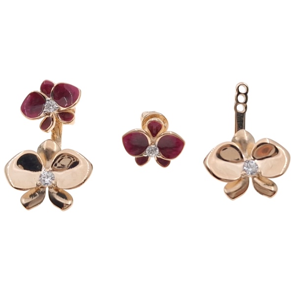 Пусеты из золота 585 пробы с эмалью и фианитом