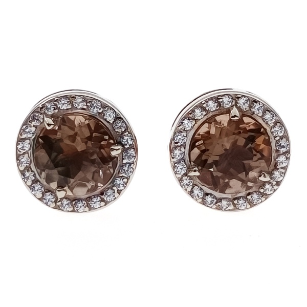 Пусеты из золота 585 пробы с дымчатым кварцем и фианитом