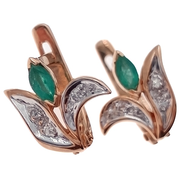 Серьги из золота 585 пробы с бриллиантами и изумрудом