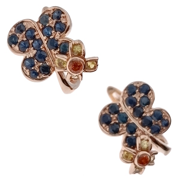 Серьги из золота 585 пробы с сапфиром, цитрином и хризолитом