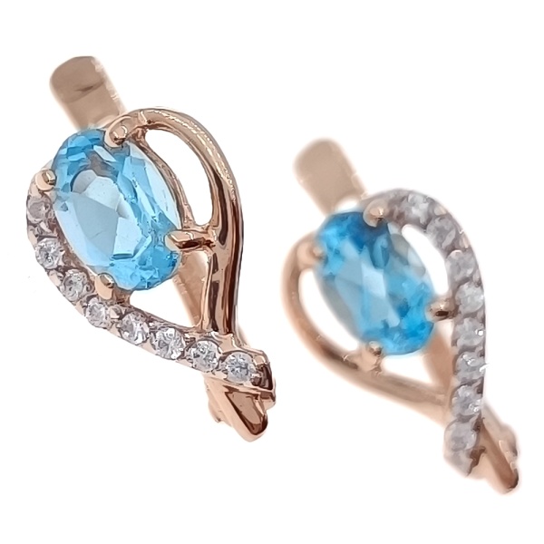 Серьги из золота 585 пробы с топазом и фианитом