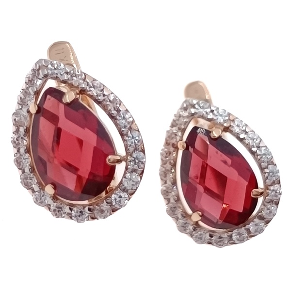 Серьги из золота 585 пробы с гранатом и фианитом