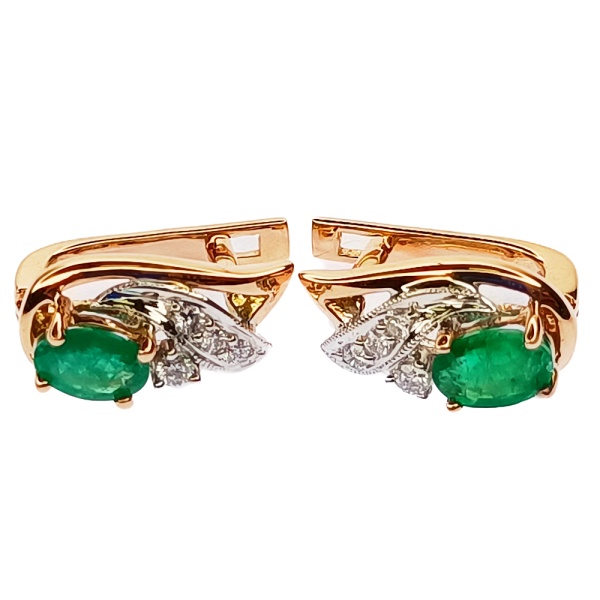 Серьги из золота 585 пробы с бриллиантами, изумрудом