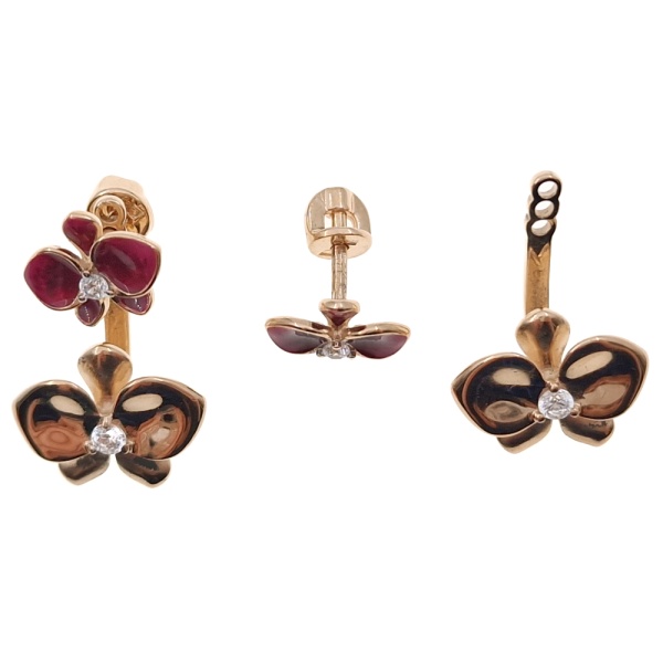 Пусеты из золота 585 пробы с эмалью и фианитом